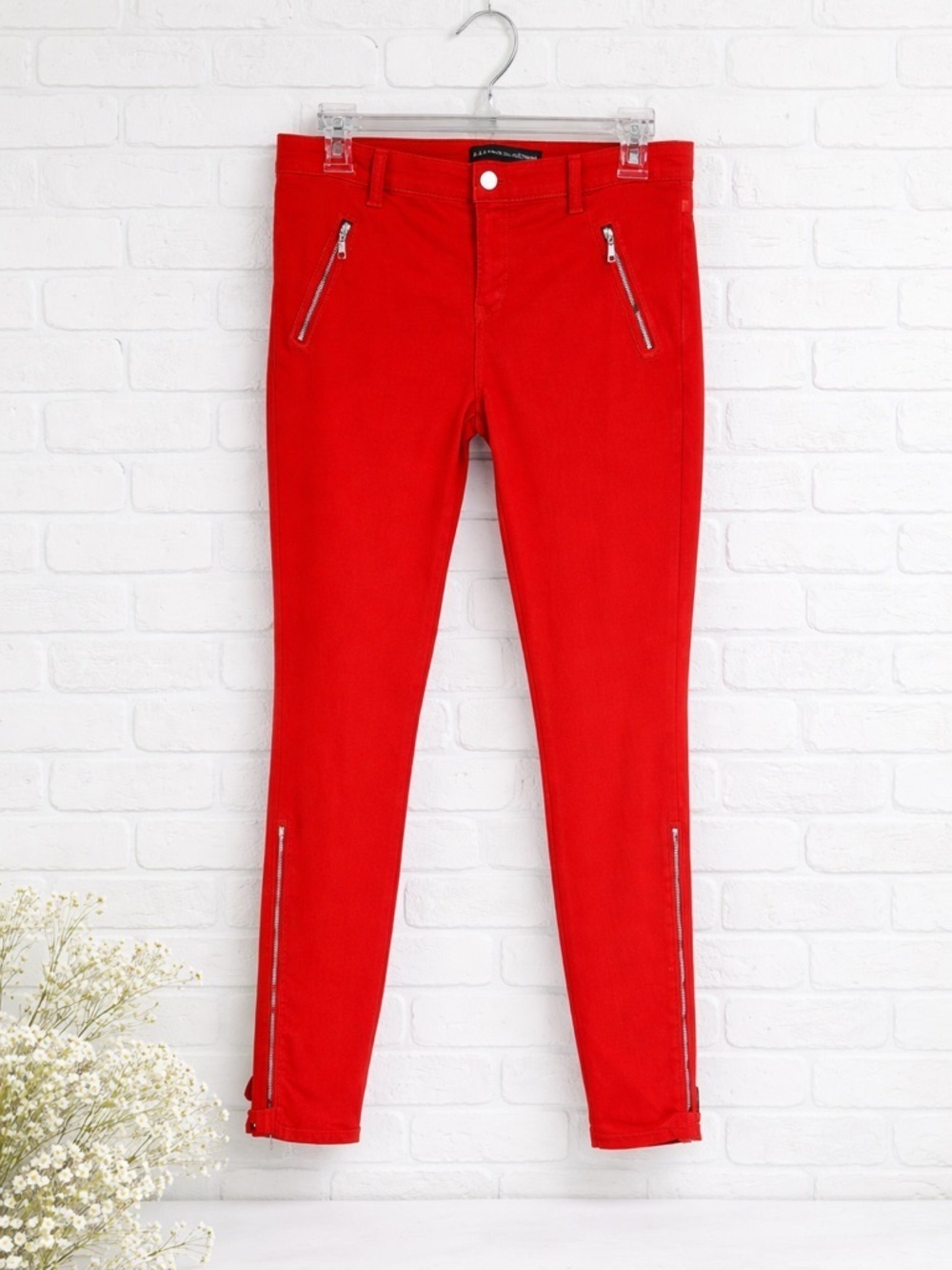 J Brand for Intermix Fiery Red Skinny Ankle Zip Jeans Size 29